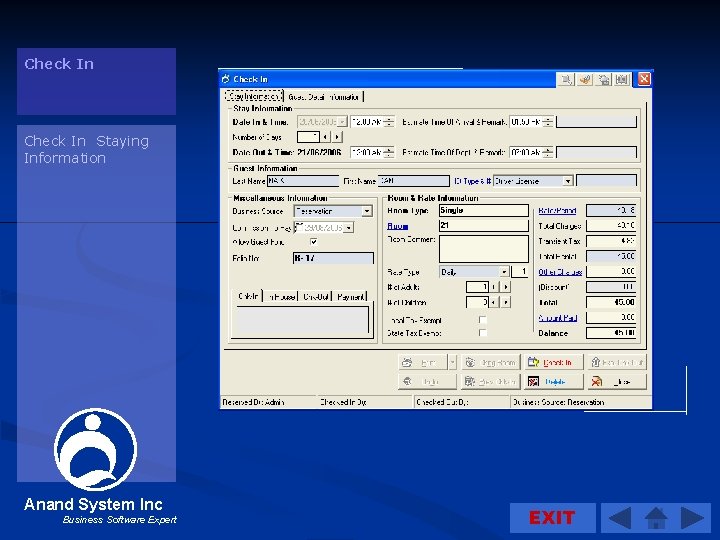 Check In Staying Information Anand System Inc Business Software Expert EXIT 