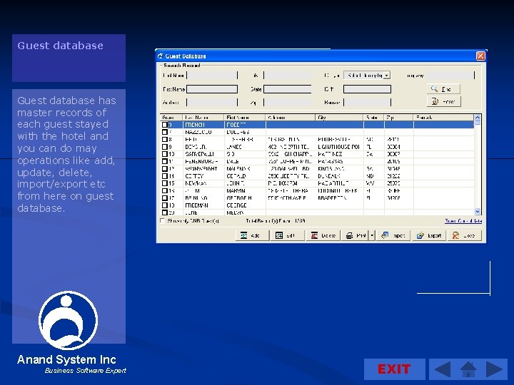 Guest database has master records of each guest stayed with the hotel and you