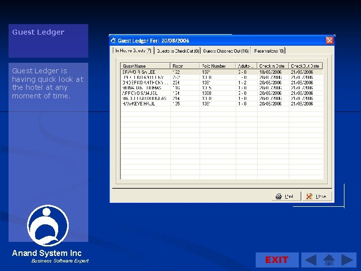 Guest Ledger is having quick look at the hotel at any moment of time.