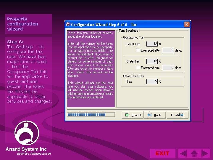 Property configuration wizard Step 6: Tax Settings - to configure the tax rate. We