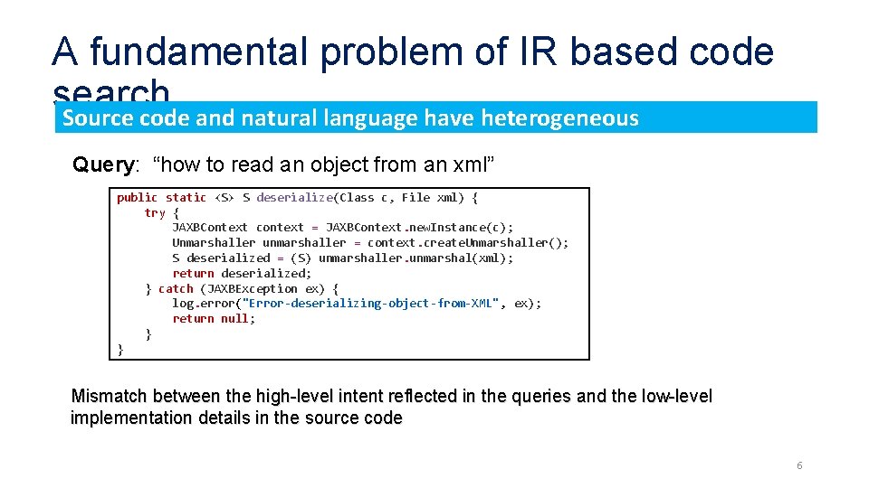 A fundamental problem of IR based code search Source code and natural language have A fundamental problem of IR based code search Source code and natural language have