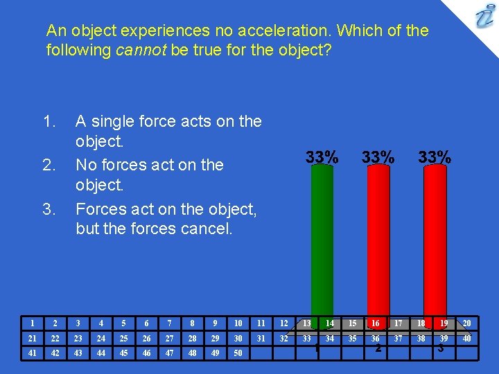 An object experiences no acceleration. Which of the following cannot be true for the