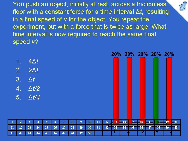 You push an object, initially at rest, across a frictionless floor with a constant