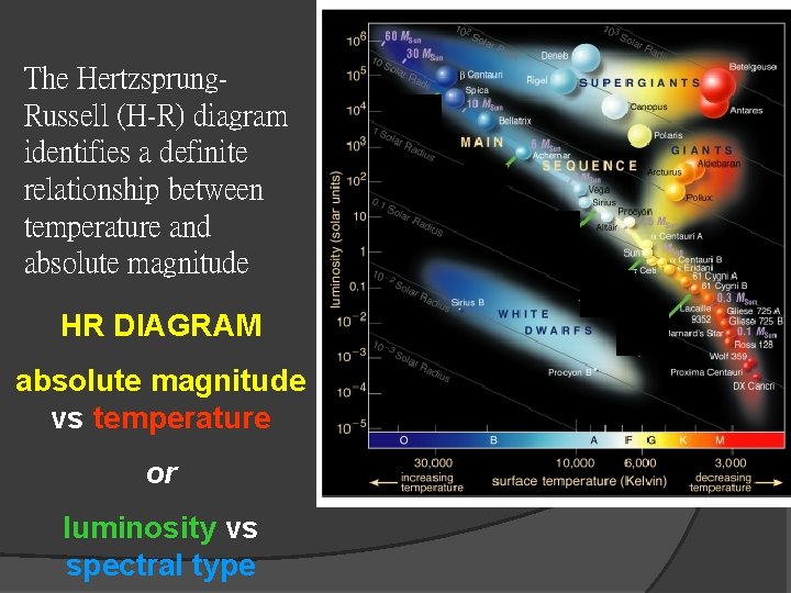 The Hertzsprung. Russell (H-R) diagram identifies a definite relationship between temperature and absolute magnitude The Hertzsprung. Russell (H-R) diagram identifies a definite relationship between temperature and absolute magnitude
