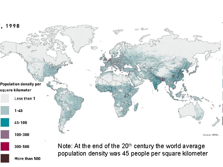 Note: At the end of the 20 th century the world average population density