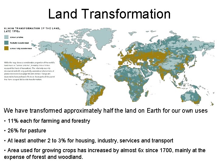 Land Transformation We have transformed approximately half the land on Earth for our own