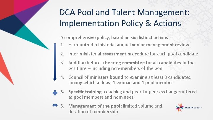 DCA Pool and Talent Management: Implementation Policy & Actions A comprehensive policy, based on