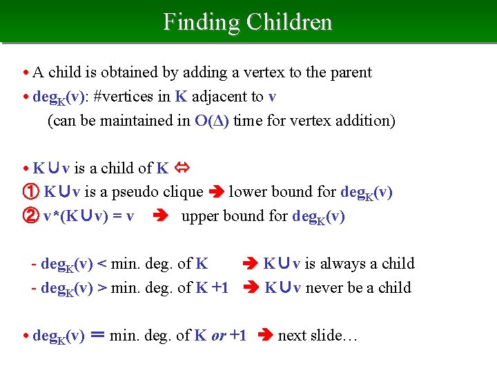 Finding Children • A child is obtained by adding a vertex to the parent
