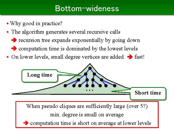 Bottom-wideness • Why good in practice? • The algorithm generates several recursive calls recursion
