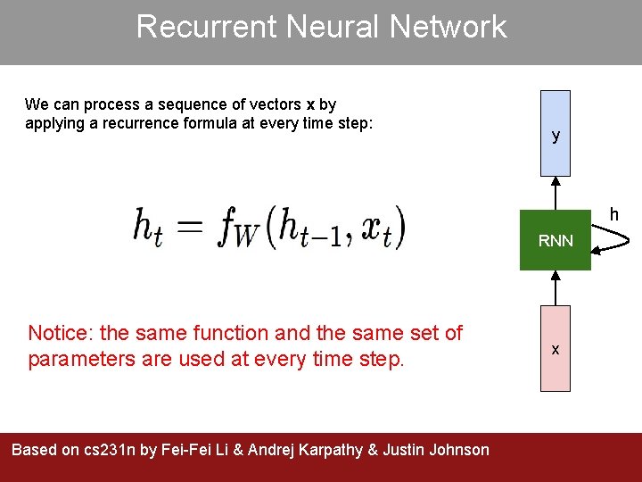 Recurrent Neural Network We can process a sequence of vectors x by applying a