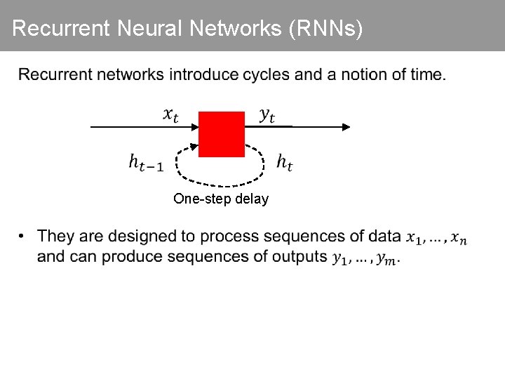 Recurrent Neural Networks (RNNs) One-step delay 