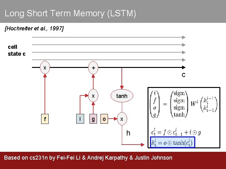 Long Short Term Memory (LSTM) [Hochreiter et al. , 1997] cell state c x