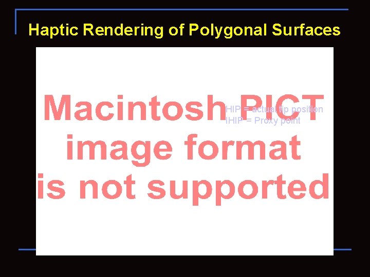 Haptic Rendering of Polygonal Surfaces HIP = actual tip position IHIP = Proxy point