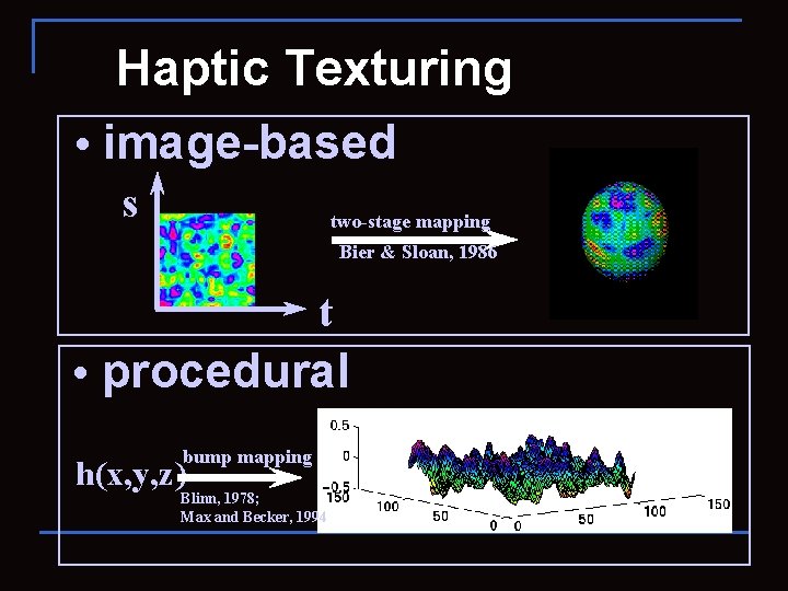 Haptic Texturing • image-based s two-stage mapping Bier & Sloan, 1986 t • procedural