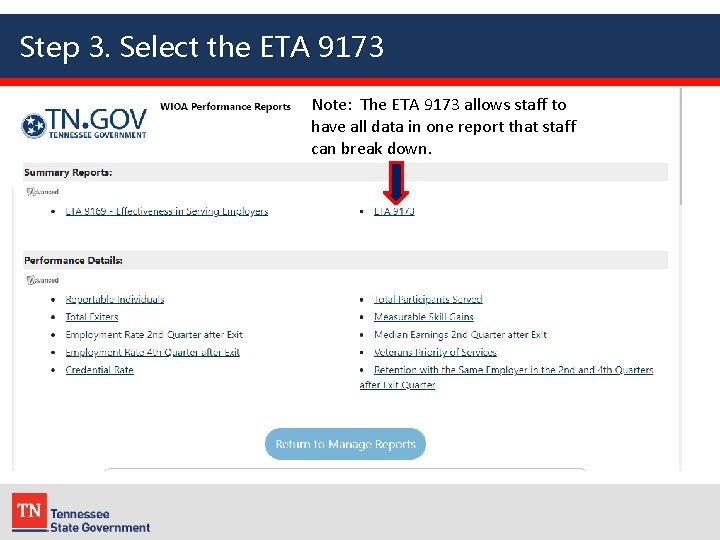 Step 3. Select the ETA 9173 Note: The ETA 9173 allows staff to have