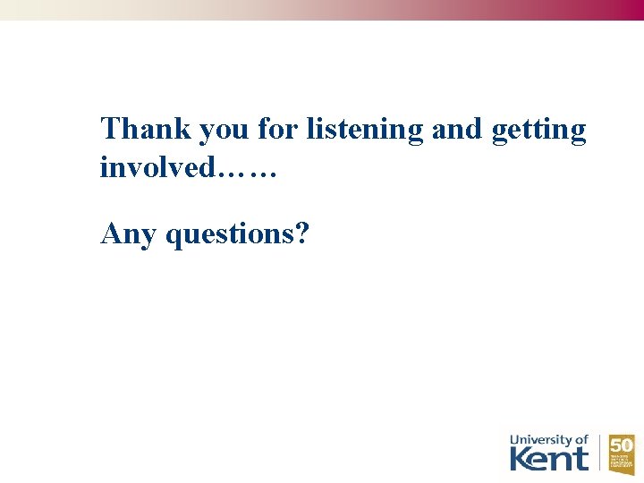 Thank you for listening and getting involved…… Any questions? 