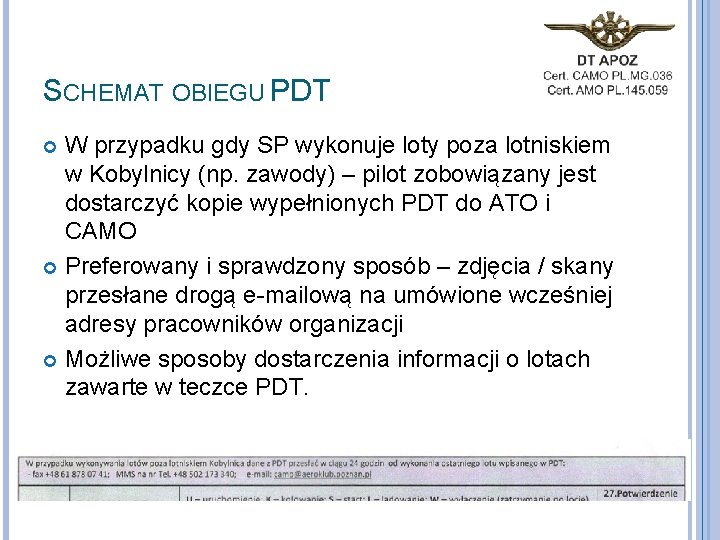 SCHEMAT OBIEGU PDT W przypadku gdy SP wykonuje loty poza lotniskiem w Kobylnicy (np.