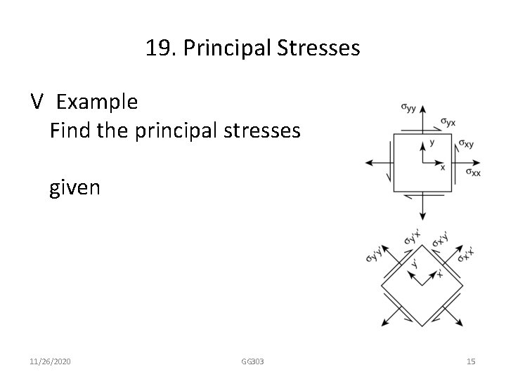 19. Principal Stresses V Example Find the principal stresses given 11/26/2020 GG 303 15