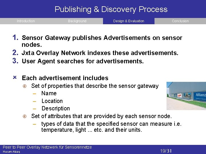 Publishing & Discovery Process Introduction Background Design & Evaluation Conclusion 1. Sensor Gateway publishes