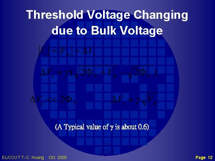 Threshold Voltage Changing due to Bulk Voltage (A Typical value of g is about