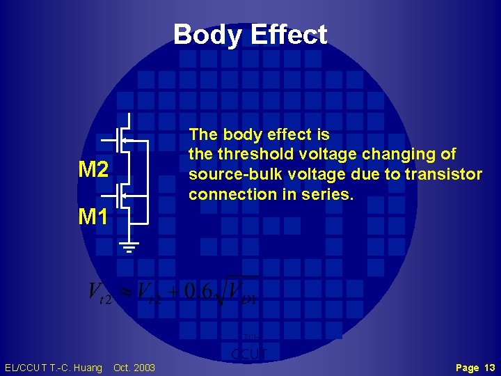 Body Effect The body effect is the threshold voltage changing of source-bulk voltage due