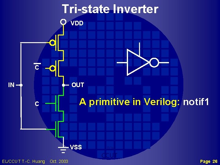 Tri-state Inverter VDD C IN OUT A primitive in Verilog: notif 1 C VSS