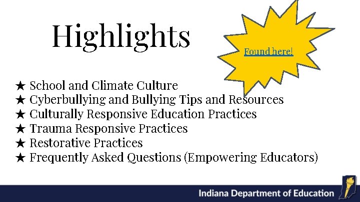 Highlights Found here! ★ School and Climate Culture ★ Cyberbullying and Bullying Tips and