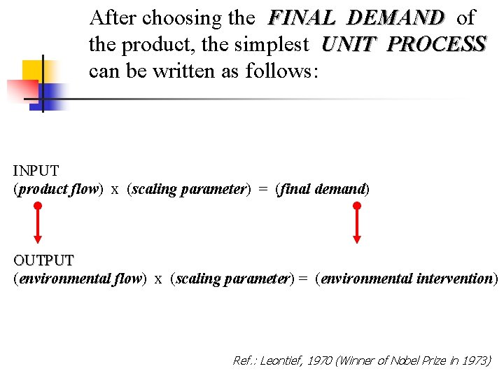 After choosing the FINAL DEMAND of the product, the simplest UNIT PROCESS can be