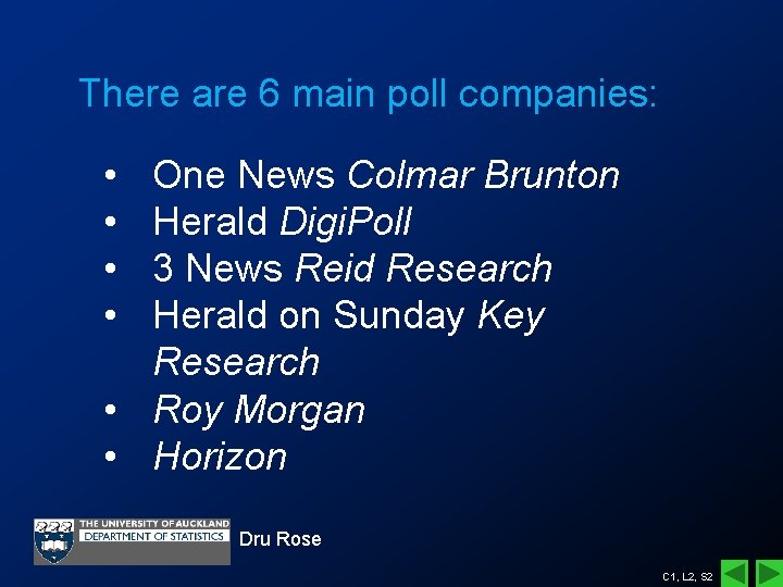 There are 6 main poll companies: • • One News Colmar Brunton Herald Digi.