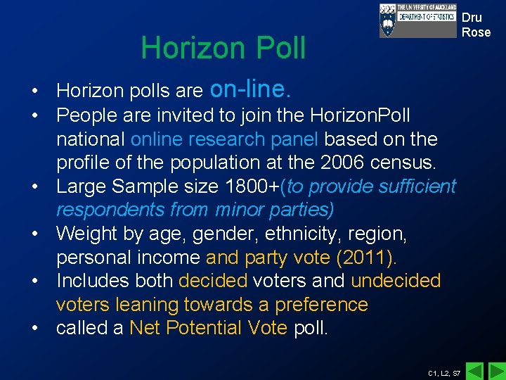 Dru Rose Horizon Poll • Horizon polls are on-line. • People are invited to