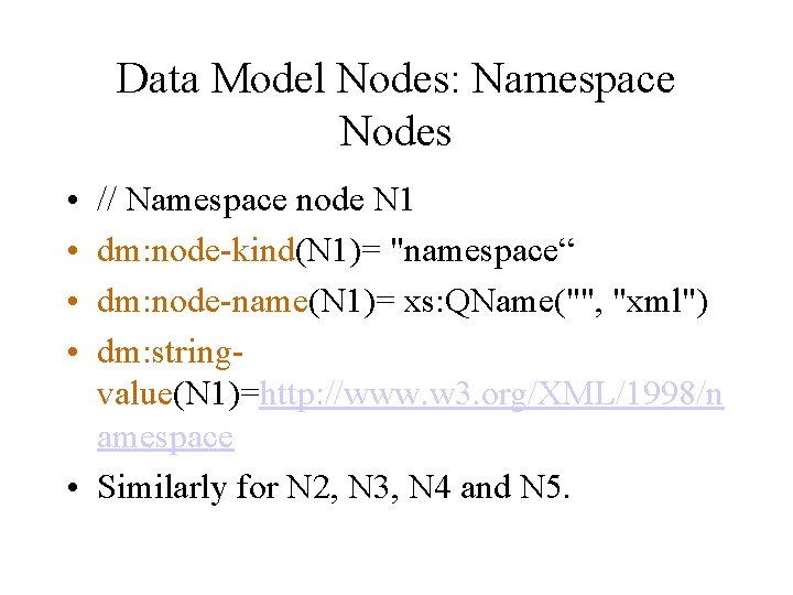 Data Model Nodes: Namespace Nodes • • // Namespace node N 1 dm: node-kind(N