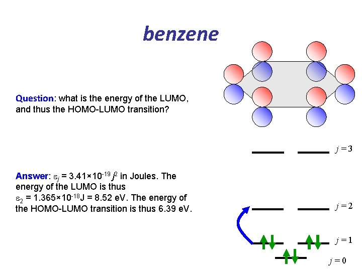 benzene Question: what is the energy of the LUMO, and thus the HOMO-LUMO transition?