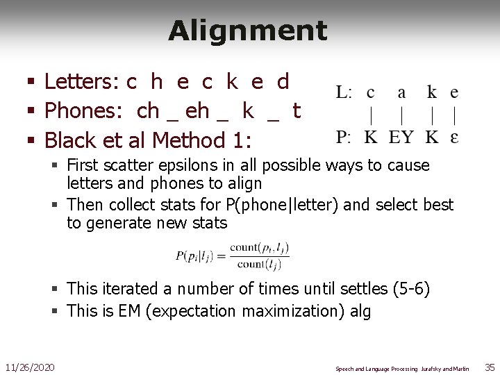 Alignment § Letters: c h e c k e d § Phones: ch _