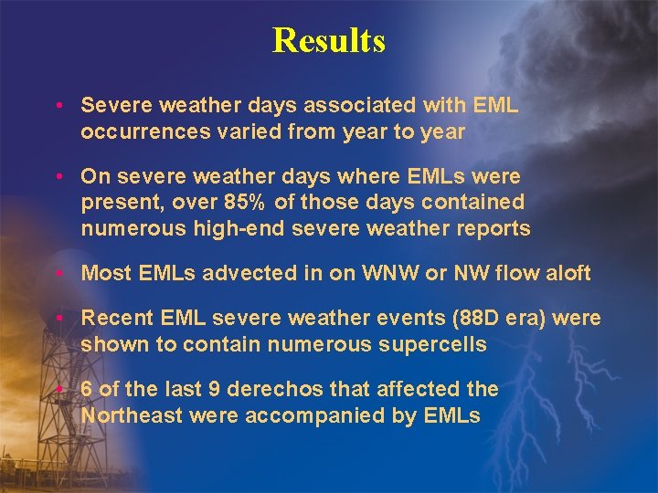 Results • Severe weather days associated with EML occurrences varied from year to year