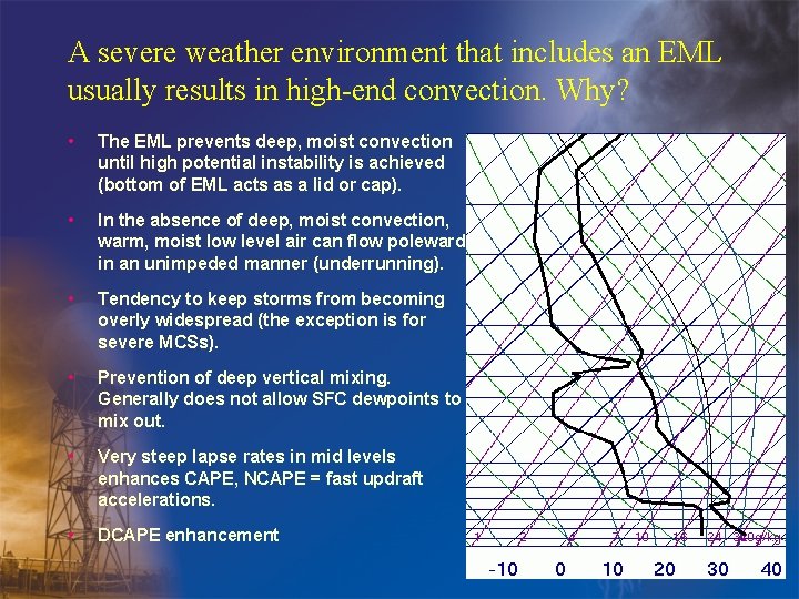 A severe weather environment that includes an EML usually results in high-end convection. Why?