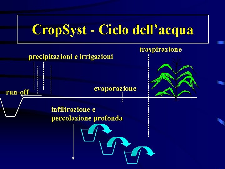 Crop. Syst - Ciclo dell’acqua precipitazioni e irrigazioni run-off evaporazione infiltrazione e percolazione profonda