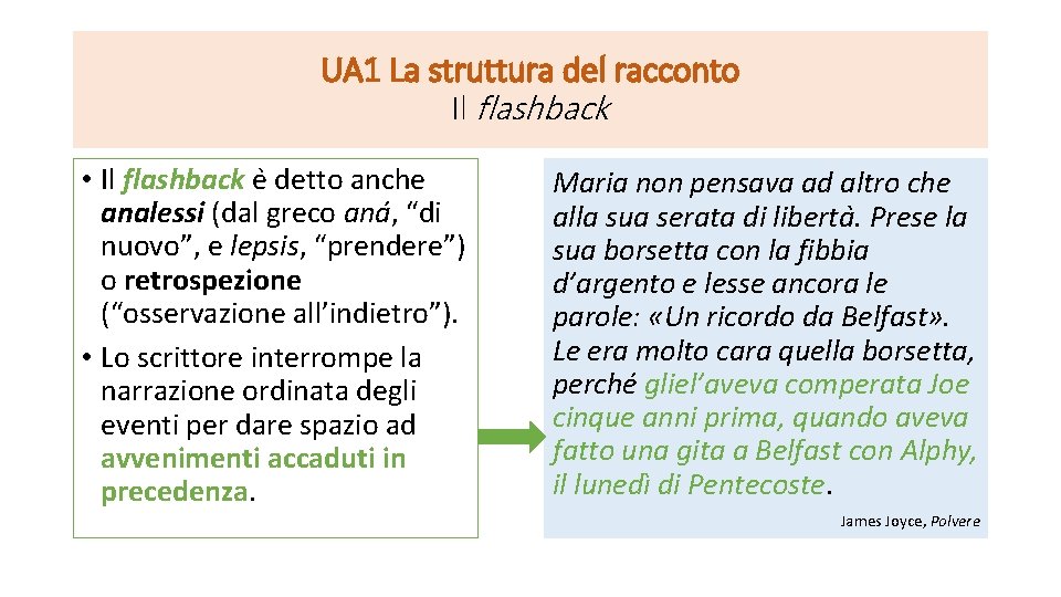 UA 1 La struttura del racconto Il flashback • Il flashback e detto anche