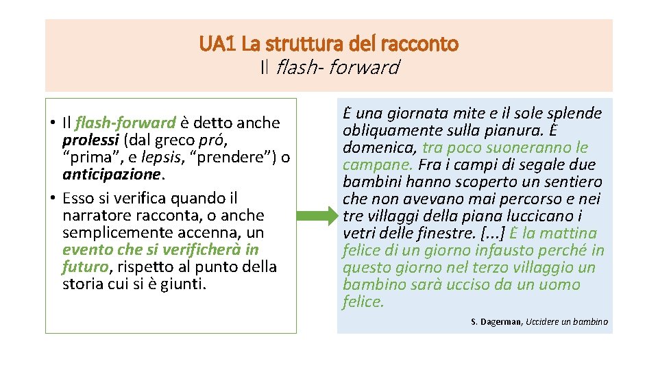 UA 1 La struttura del racconto Il flash- forward • Il flash-forward e detto