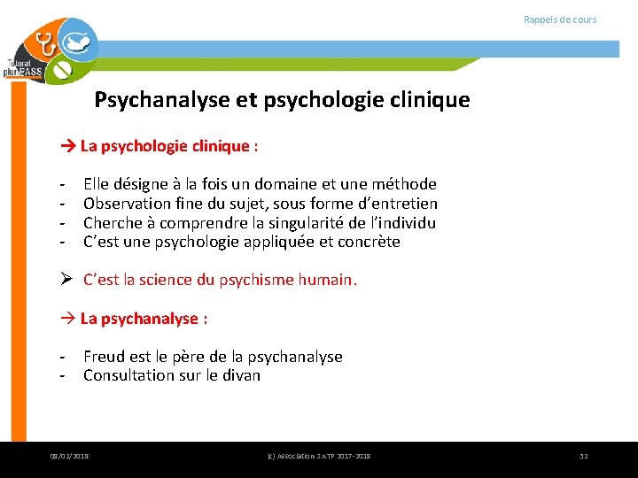 Rappels de cours Psychanalyse et psychologie clinique La psychologie clinique : - Elle désigne Rappels de cours Psychanalyse et psychologie clinique La psychologie clinique : - Elle désigne