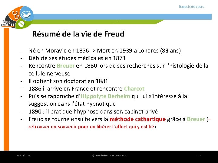 Rappels de cours Résumé de la vie de Freud - Né en Moravie en Rappels de cours Résumé de la vie de Freud - Né en Moravie en