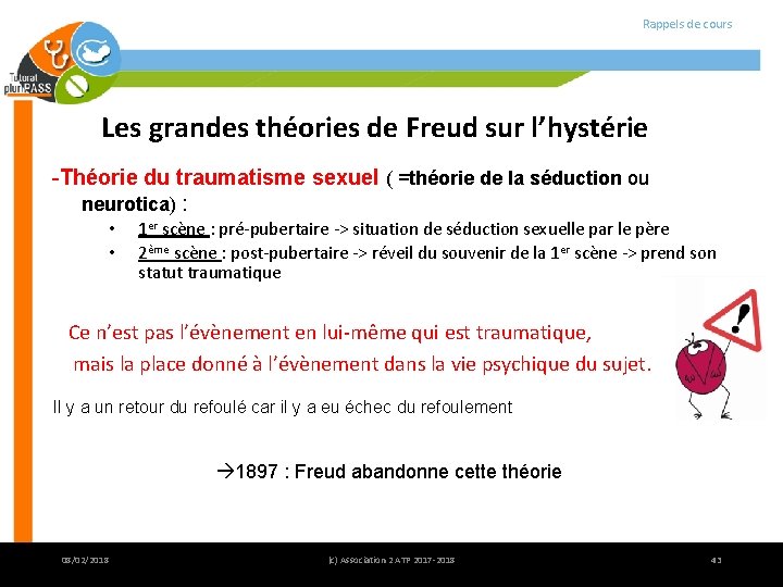 Rappels de cours Les grandes théories de Freud sur l’hystérie -Théorie du traumatisme sexuel Rappels de cours Les grandes théories de Freud sur l’hystérie -Théorie du traumatisme sexuel