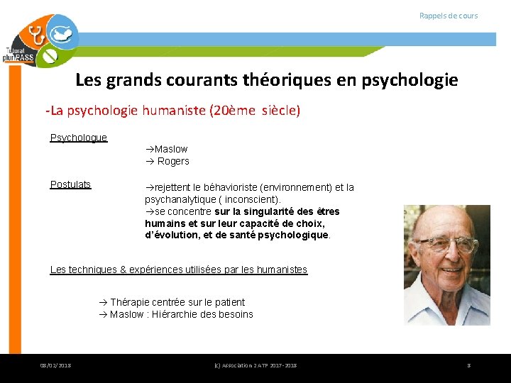 Rappels de cours Les grands courants théoriques en psychologie -La psychologie humaniste (20ème siècle) Rappels de cours Les grands courants théoriques en psychologie -La psychologie humaniste (20ème siècle)