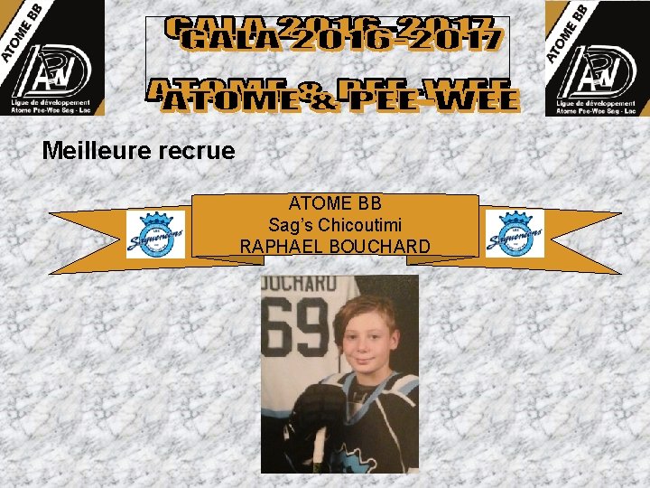 Meilleure recrue ATOME BB Sag’s Chicoutimi RAPHAEL BOUCHARD 