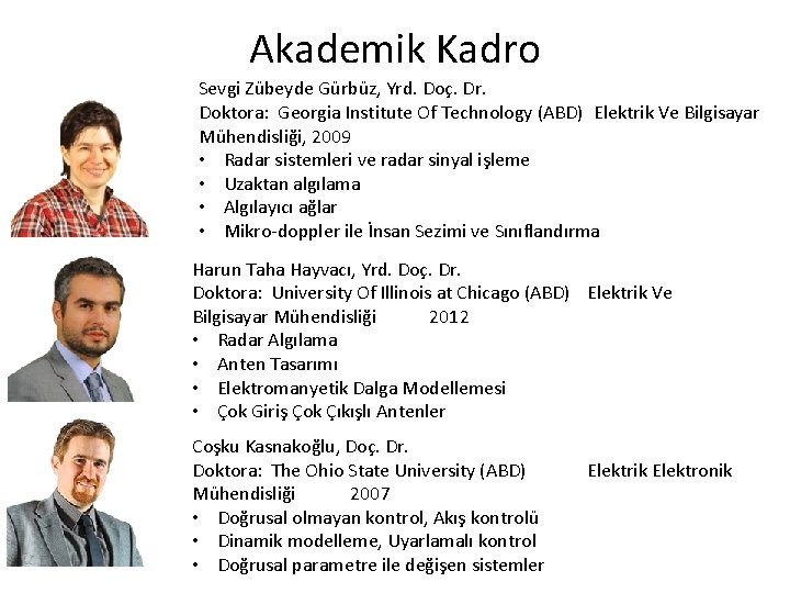 Akademik Kadro Sevgi Zübeyde Gürbüz, Yrd. Doç. Dr. Doktora: Georgia Institute Of Technology (ABD)