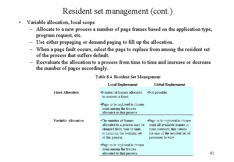 Resident set management (cont. ) • Variable allocation, local scope – Allocate to a