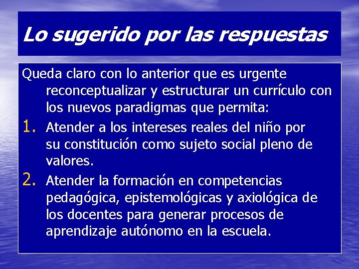 Lo sugerido por las respuestas Queda claro con lo anterior que es urgente reconceptualizar