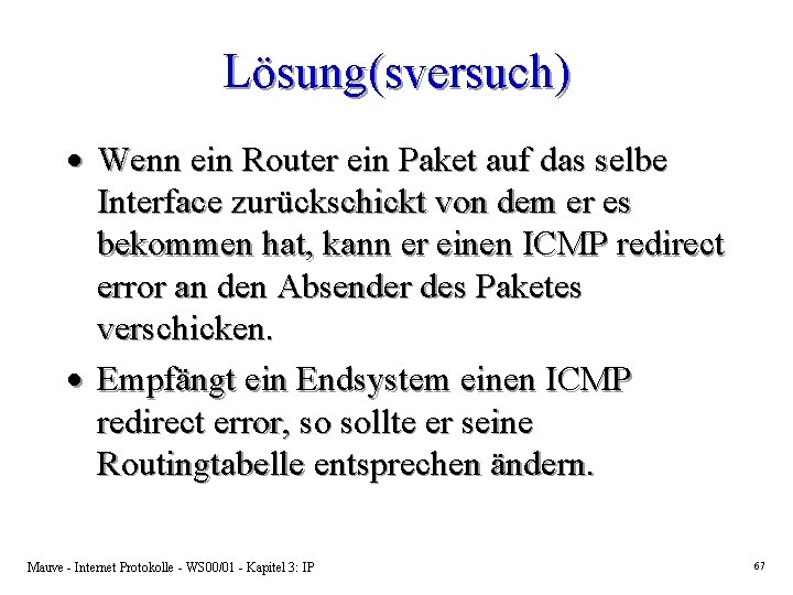 Lösung(sversuch) · Wenn ein Router ein Paket auf das selbe Interface zurückschickt von dem