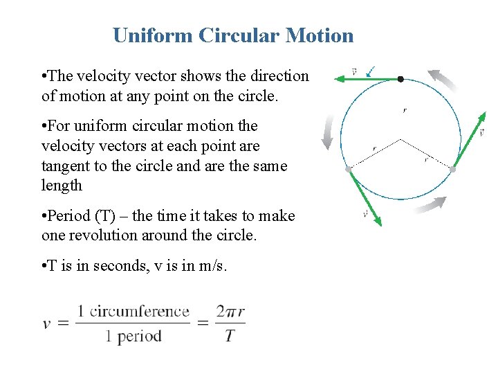 Uniform Circular Motion • The velocity vector shows the direction of motion at any
