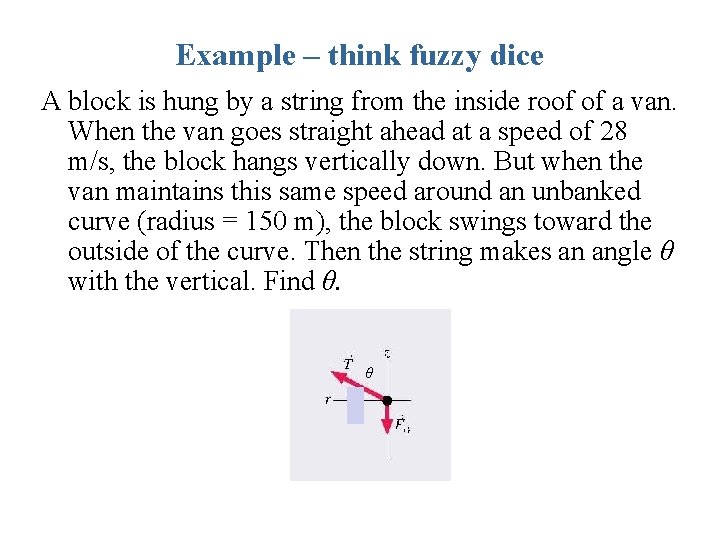 Example – think fuzzy dice A block is hung by a string from the