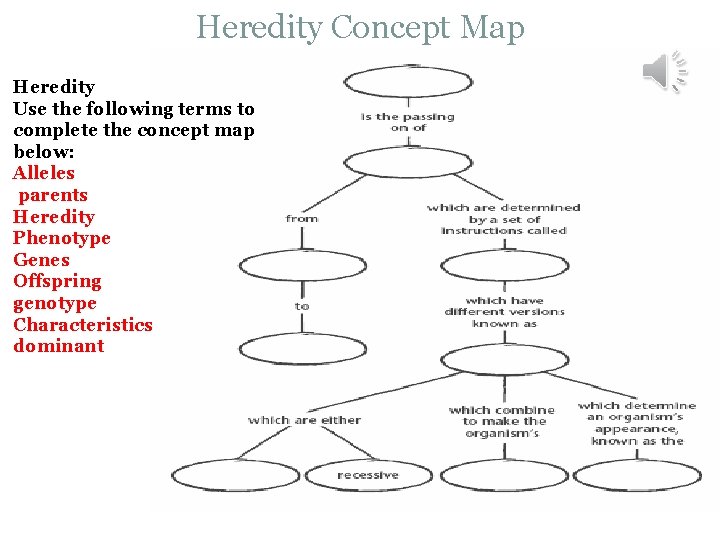 Heredity Concept Map Heredity Use the following terms to complete the concept map below: